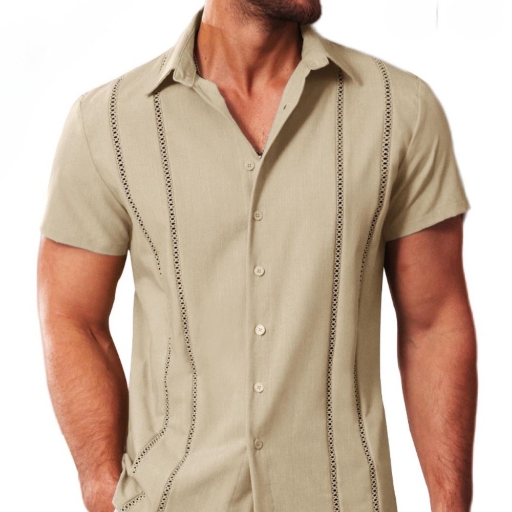 Men's Beige Short Sleeve Shirt